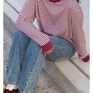 NWT * White Fox Boutique Pink and White Striped Long Sleeve Tee Size S/M